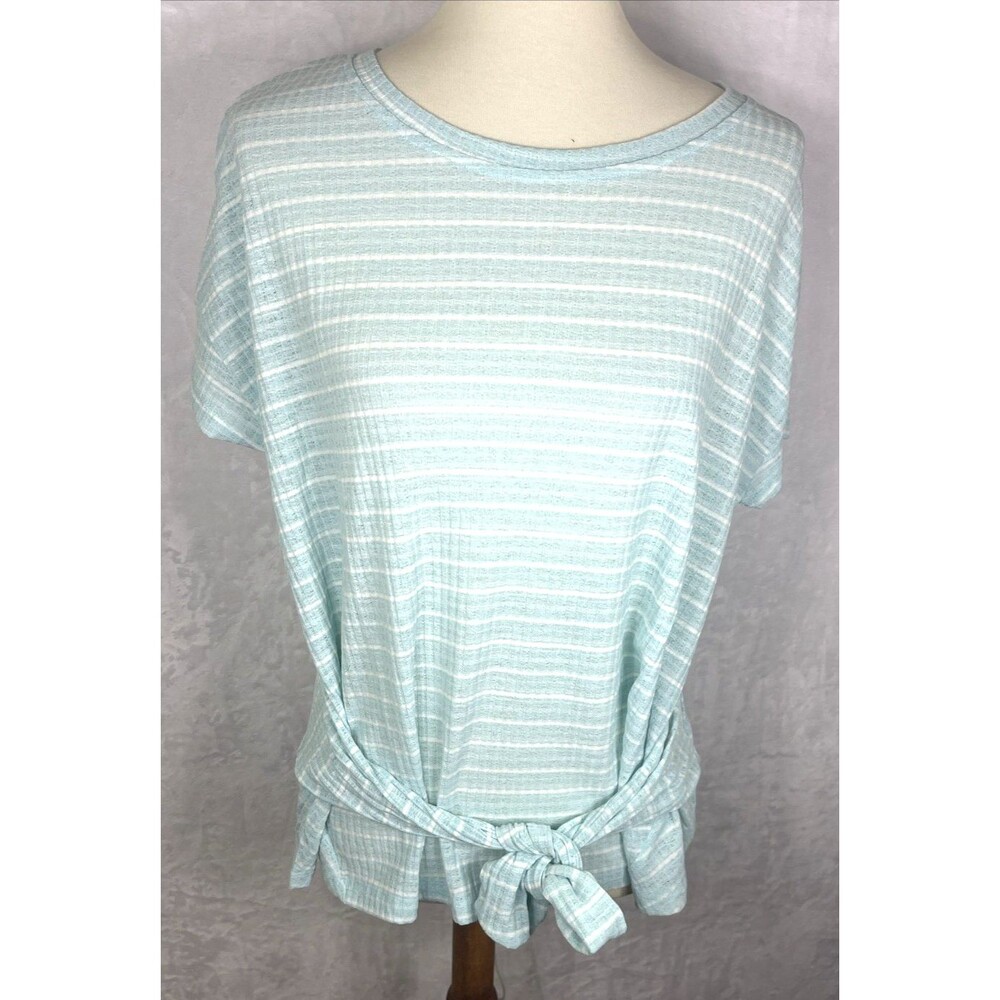 Hayden Los Angeles Women's Top Pullover Shirt Aqua White Size Large NEW